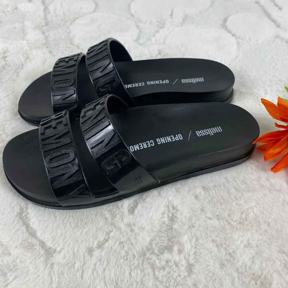 Melissa x Opening Ceremony Womens Black Flipp Slides Rubber Sandals Size 6